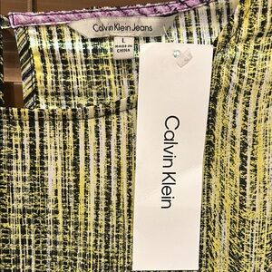 Calvin Klein Yellow and Black Patterned Top
